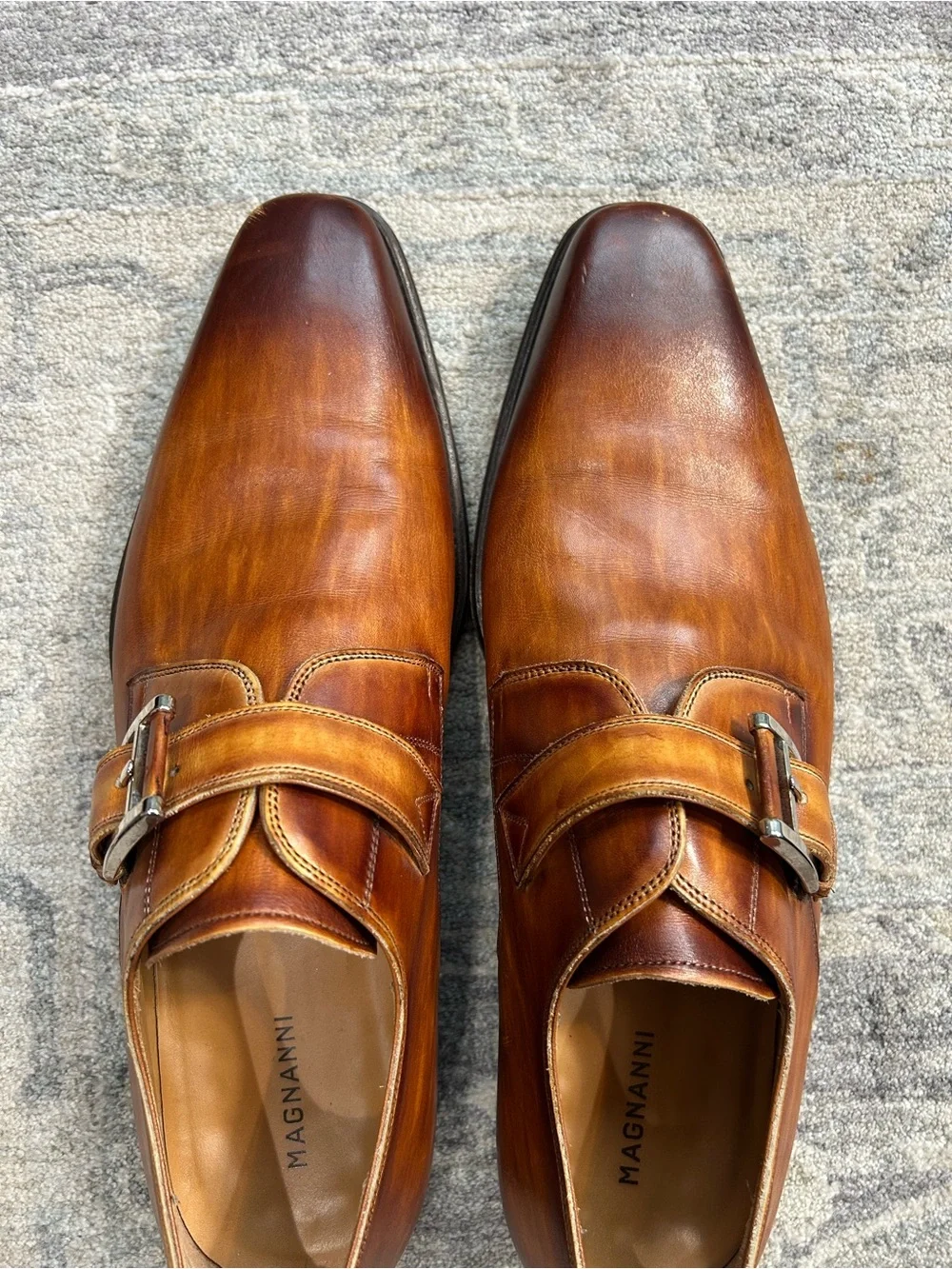 Magnanni Men’s 11.5M Leather Single Monk Strap Dress Shoes Cognac Brown